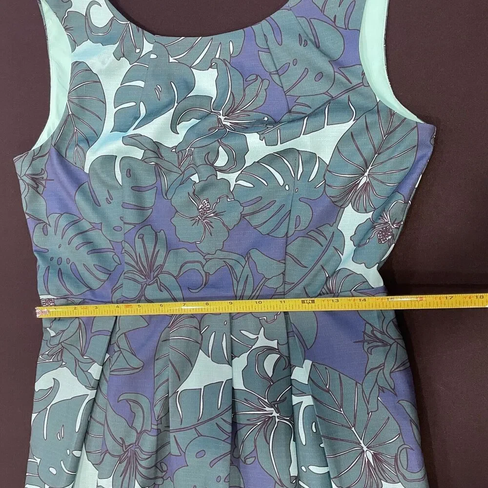 ~ Pink Martini Med Blue Green Tropical A-Line Sleeveless Lined Dress* - Pockets! - Picture 8 of 16